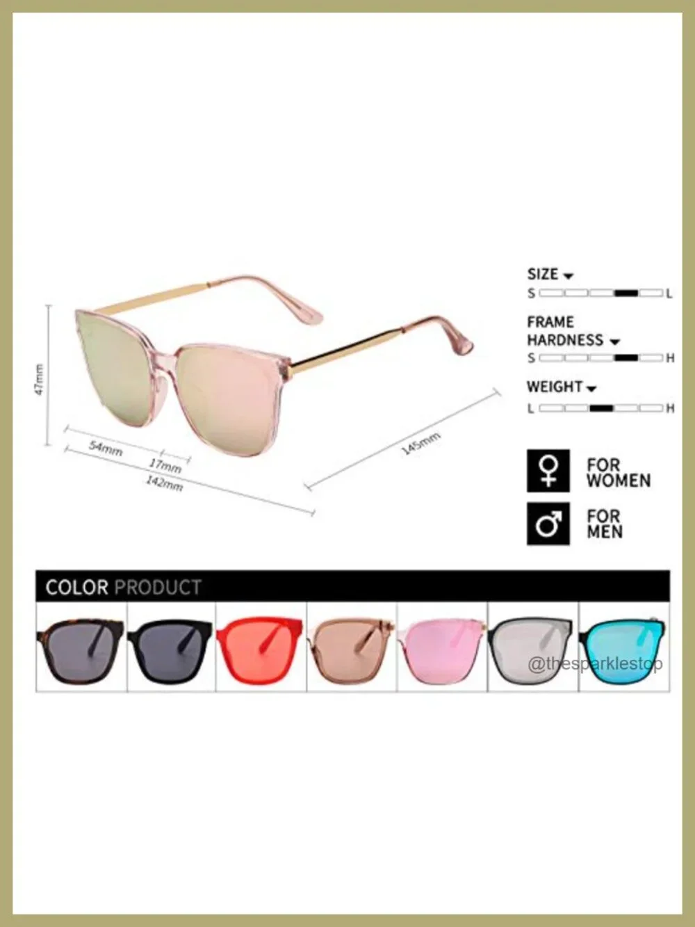 Oversized Square Sunglasses Mirrored Lens UV400 Protection Unisex